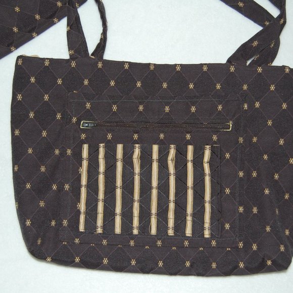 NEW Handmade Bag with Wallet, Size M, Navy Black with Tan Flower Pattern - Picture 4 of 11